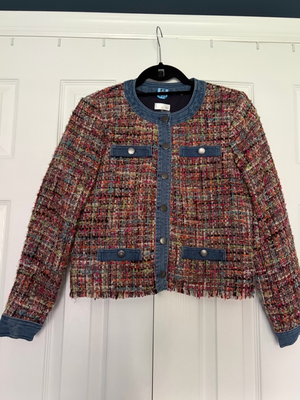 Ecru Multicolor Tweed and Denim Blazer Jacket - sz small